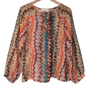 Rancho Estancia Western Wear Cavenders Long Puff Sleeve Native Feather Top